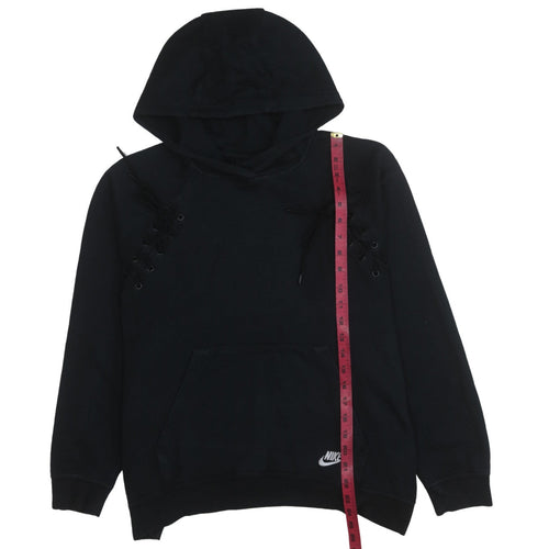 Nike Women Black Lace Up Pullover Hoodie Medium Cotton Blend