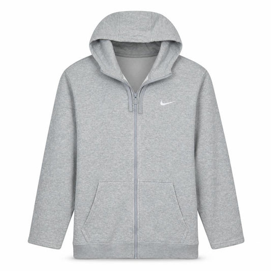 Front view of Nike Men's Grey Full Zip Hoodie, size M, Regular Fit Sportswear