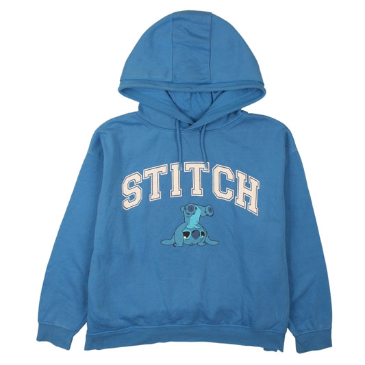 Disney Women Blue Stitch Pullover Hoodie XL Graphic Print