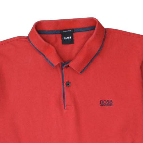 Hugo Boss Men's Red Regular Fit Cotton Polo Shirt Size L