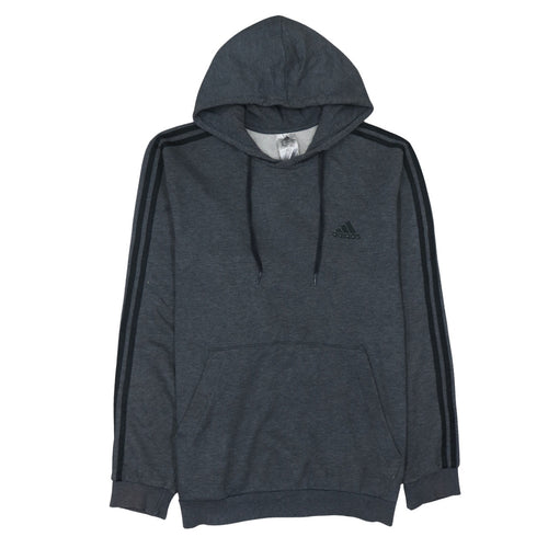 Adidas Men’s Grey XL Pullover Hoodie with Logo Stripes