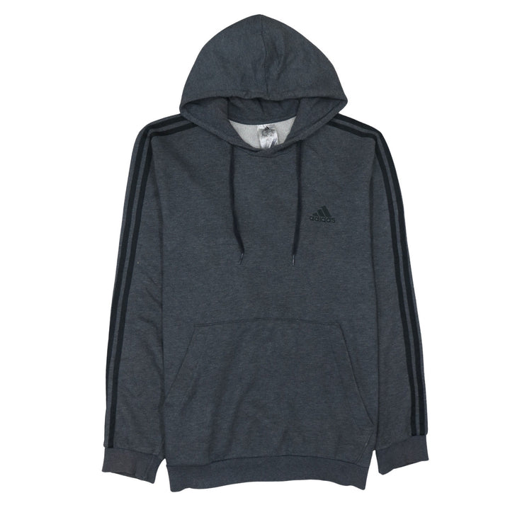 Adidas Men’s Grey XL Pullover Hoodie with Logo Stripes