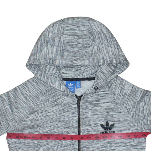 Adidas Women Grey Full Zip Hoodie Size 10 UK Hooded Sweatshirt