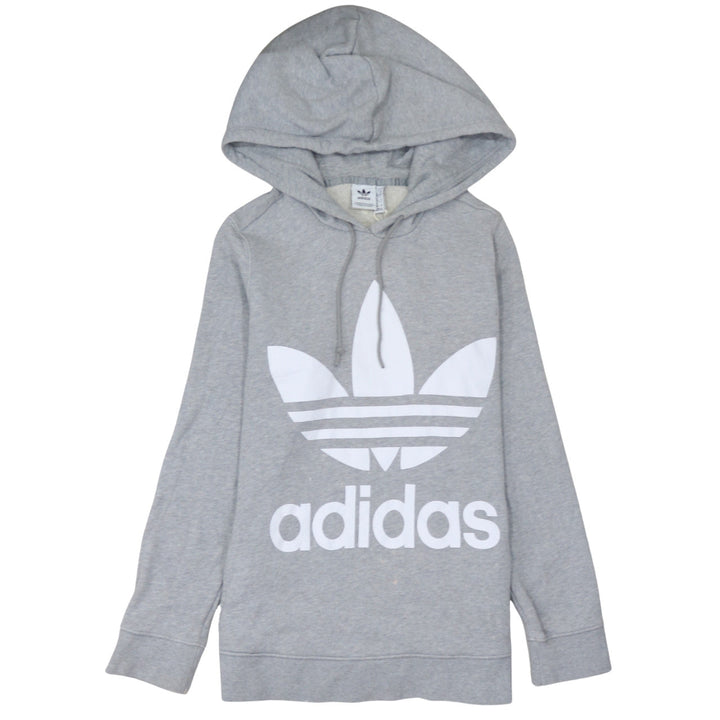 Adidas Women Grey Pullover Hoodie Size 14 Logo Print Cotton Blend