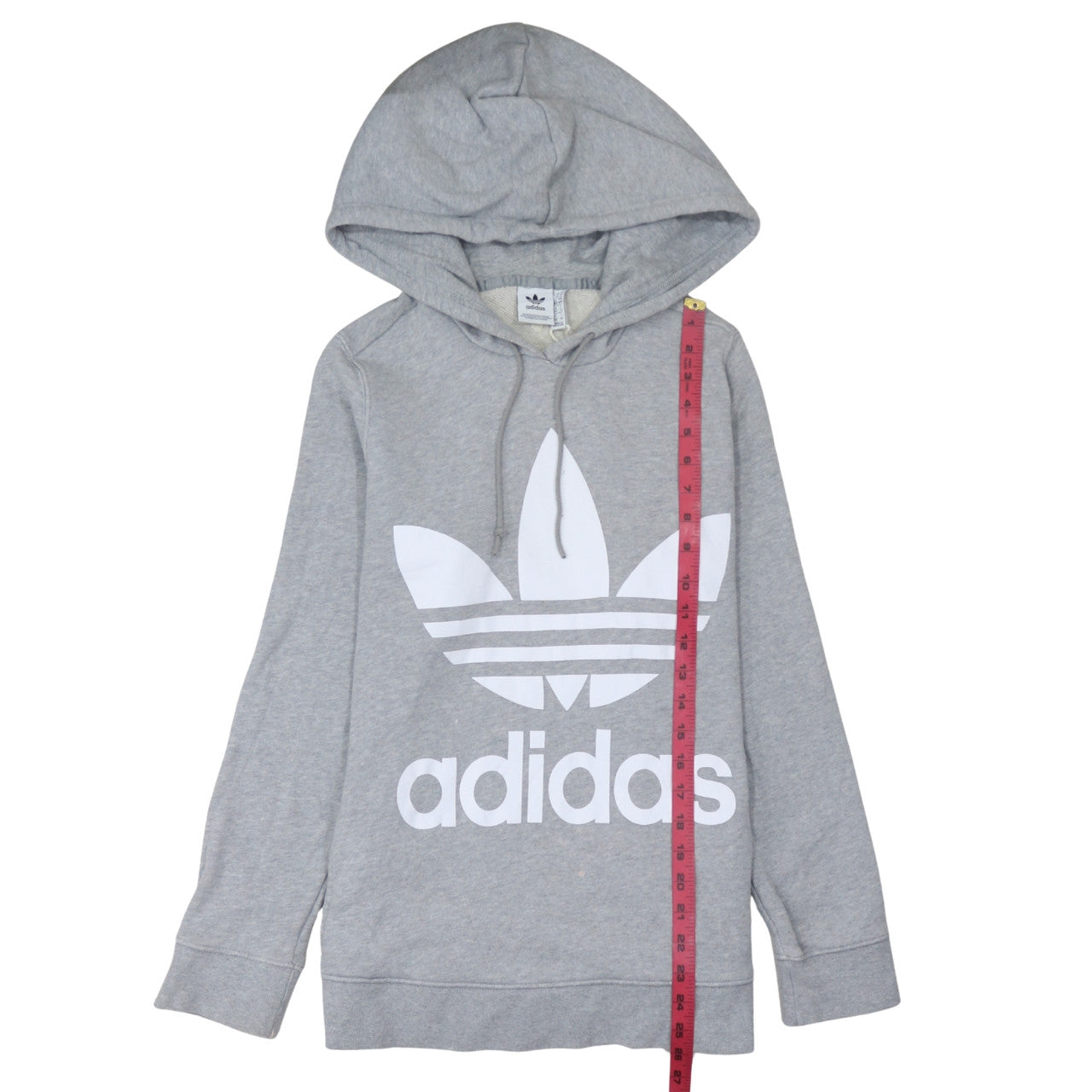 Adidas Women Grey Pullover Hoodie Size 14 Logo Print Cotton Blend