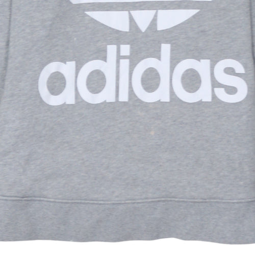 Adidas Women Grey Pullover Hoodie Size 14 Logo Print Cotton Blend