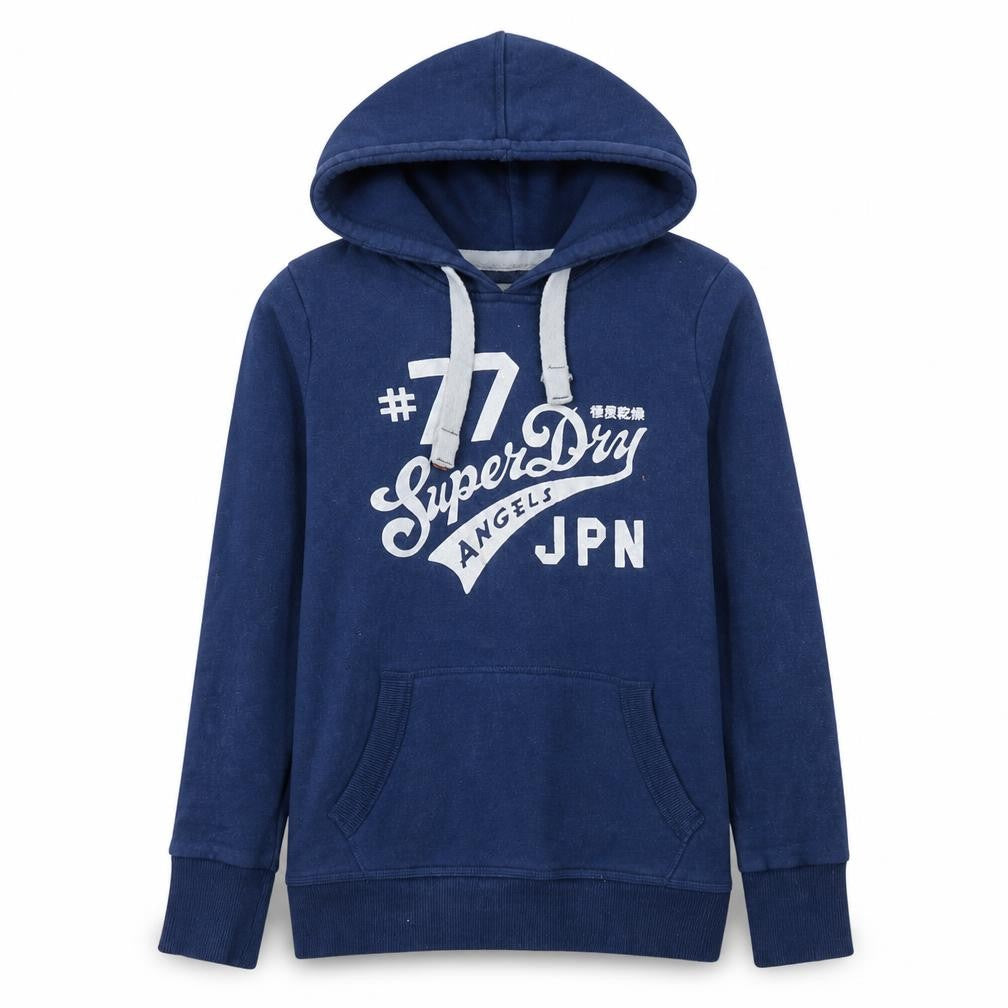 Front view of Superdry Women Blue Small Hoodie Pullover Vintage Logo Cotton