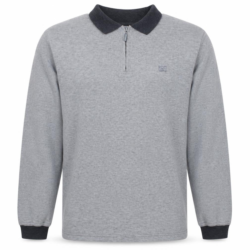 Front view of Brice Men's Grey Collared 1/2 Zip Knit Sweatshirt, size L