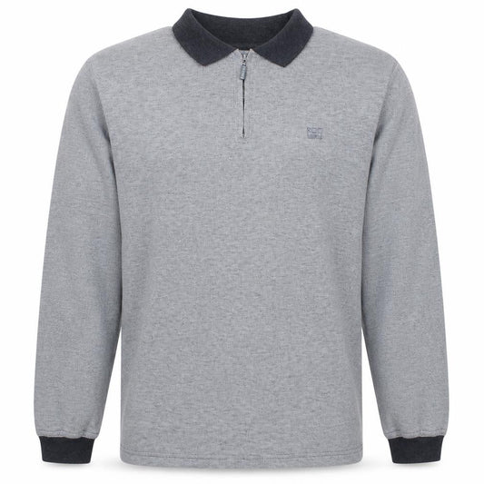 Front view of Brice Men's Grey Collared 1/2 Zip Knit Sweatshirt, size L
