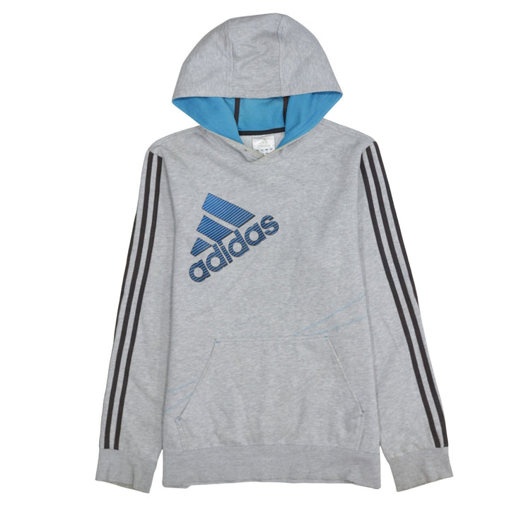 Adidas Mens Grey Hoodie M Pullover Logo Hoodie with Blue Lining