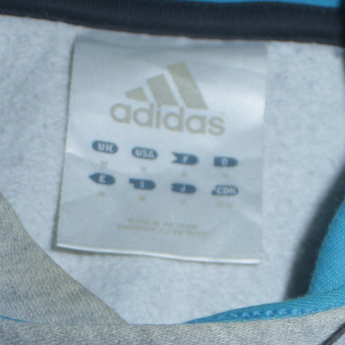 Adidas Mens Grey Hoodie M Pullover Logo Hoodie with Blue Lining