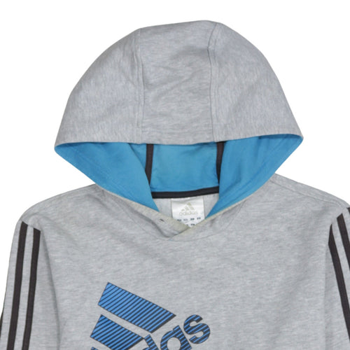 Adidas Mens Grey Hoodie M Pullover Logo Hoodie with Blue Lining