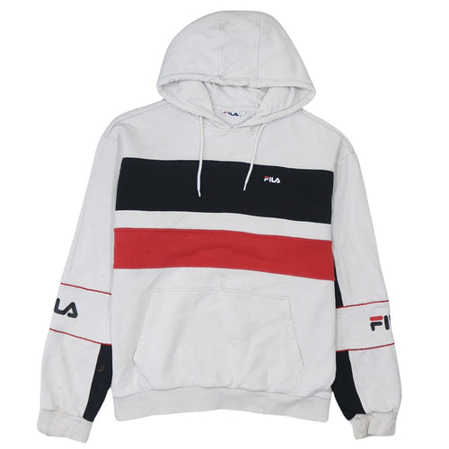 FILA Men's White Red Black Pullover Hoodie L Logo Sportswear