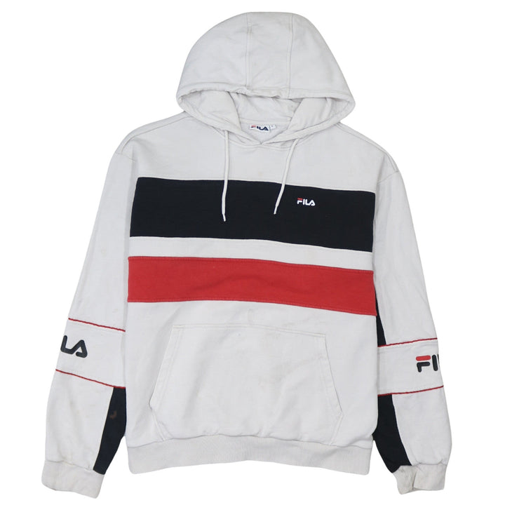 FILA Men's White Red Black Pullover Hoodie L Logo Sportswear