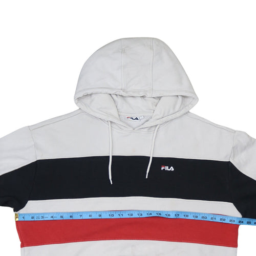 FILA Men's White Red Black Pullover Hoodie L Logo Sportswear
