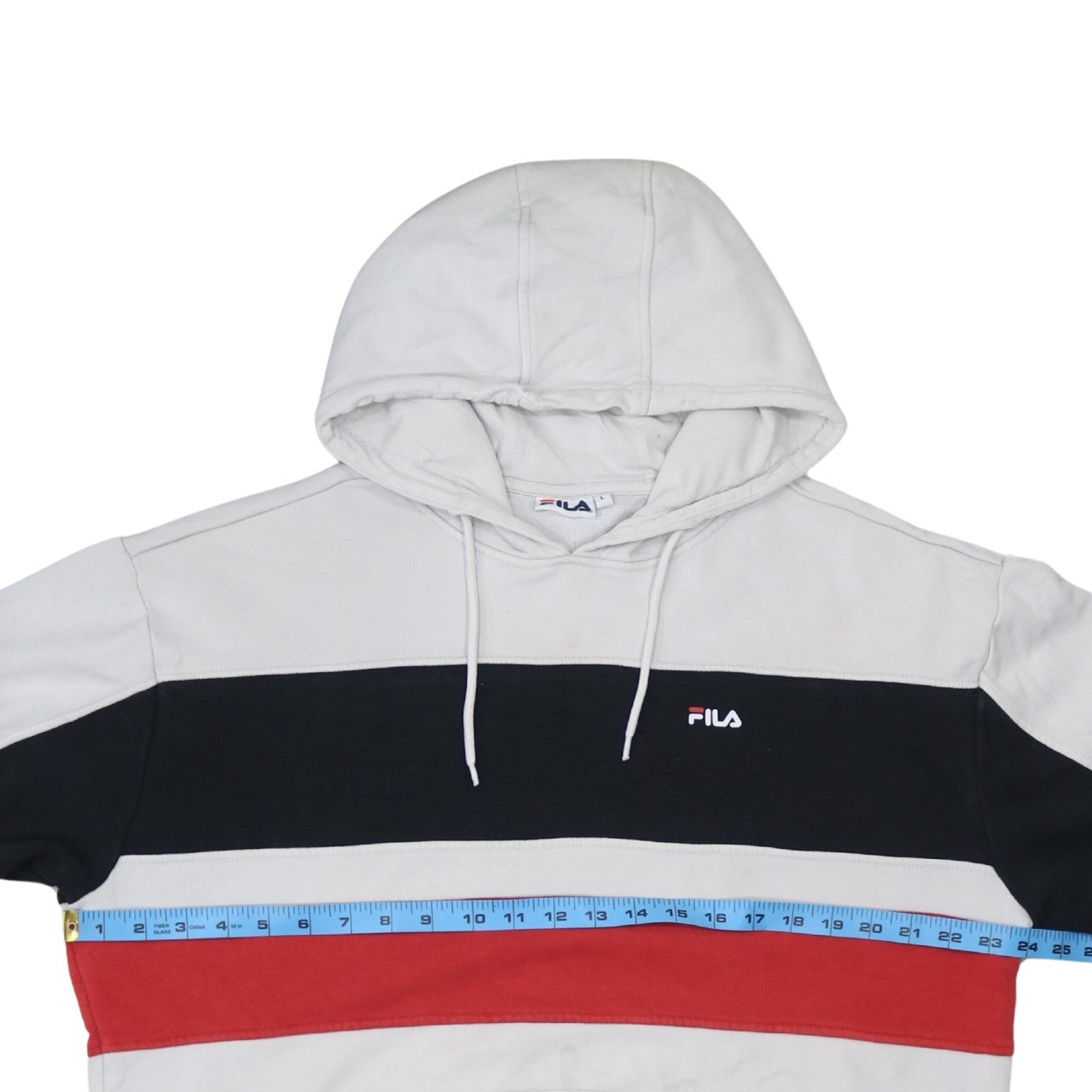 FILA Men's White Red Black Pullover Hoodie L Logo Sportswear