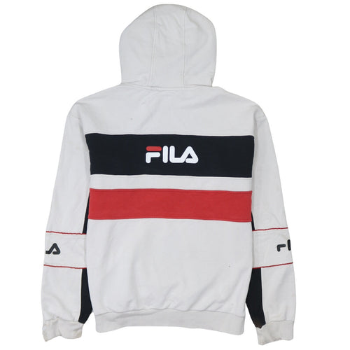 FILA Men's White Red Black Pullover Hoodie L Logo Sportswear