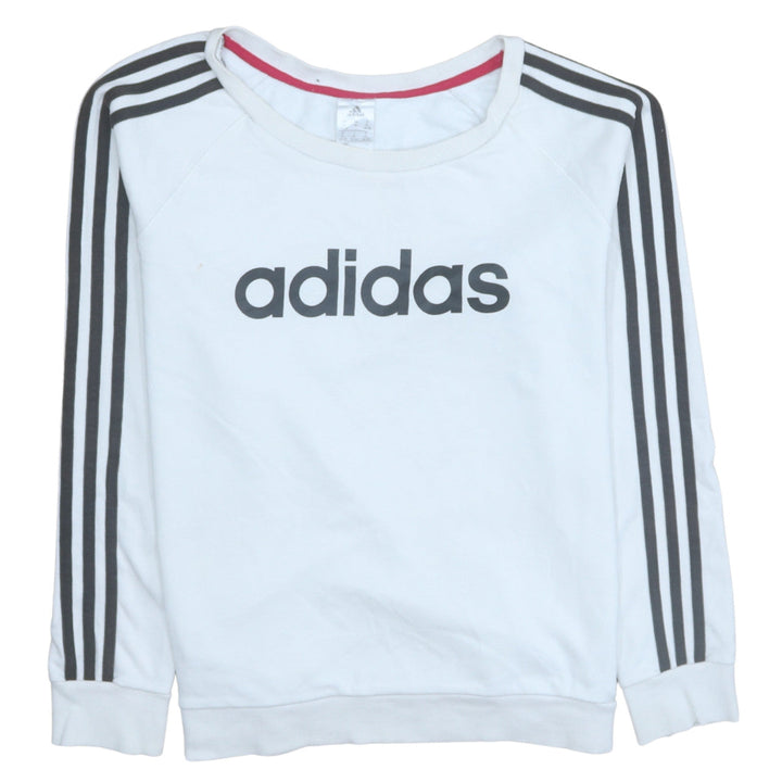 Adidas Womens White XL Pullover Sweatshirt with Logo Sleeves
