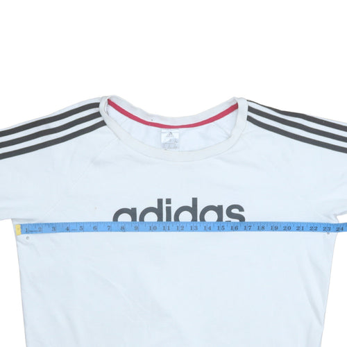 Adidas Womens White XL Pullover Sweatshirt with Logo Sleeves