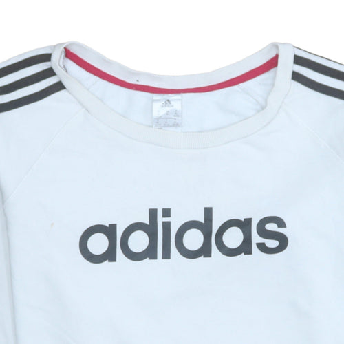 Adidas Womens White XL Pullover Sweatshirt with Logo Sleeves