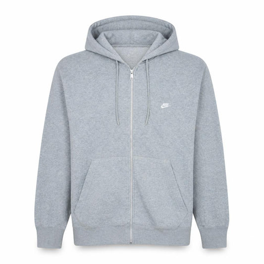 Front view of Nike men’s grey full zip hoodie l sportswear cotton blend