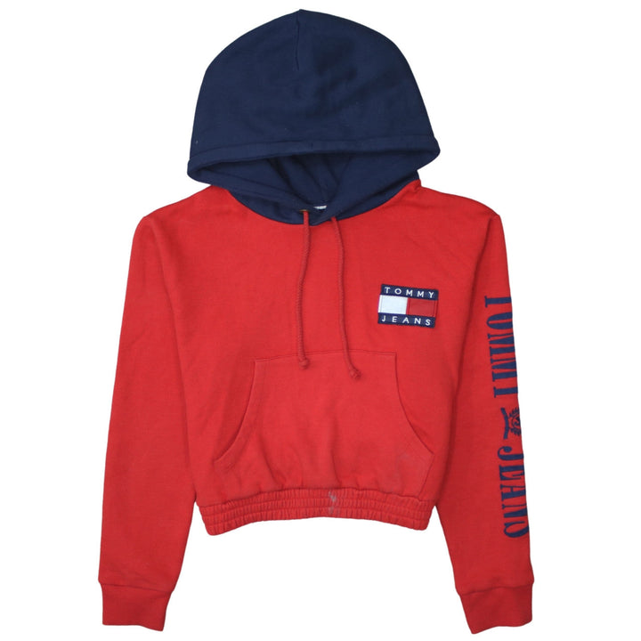 Tommy Jeans Womens Red Navy Hoodie M Logo Print Pullover