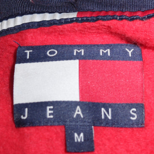 Tommy Jeans Womens Red Navy Hoodie M Logo Print Pullover