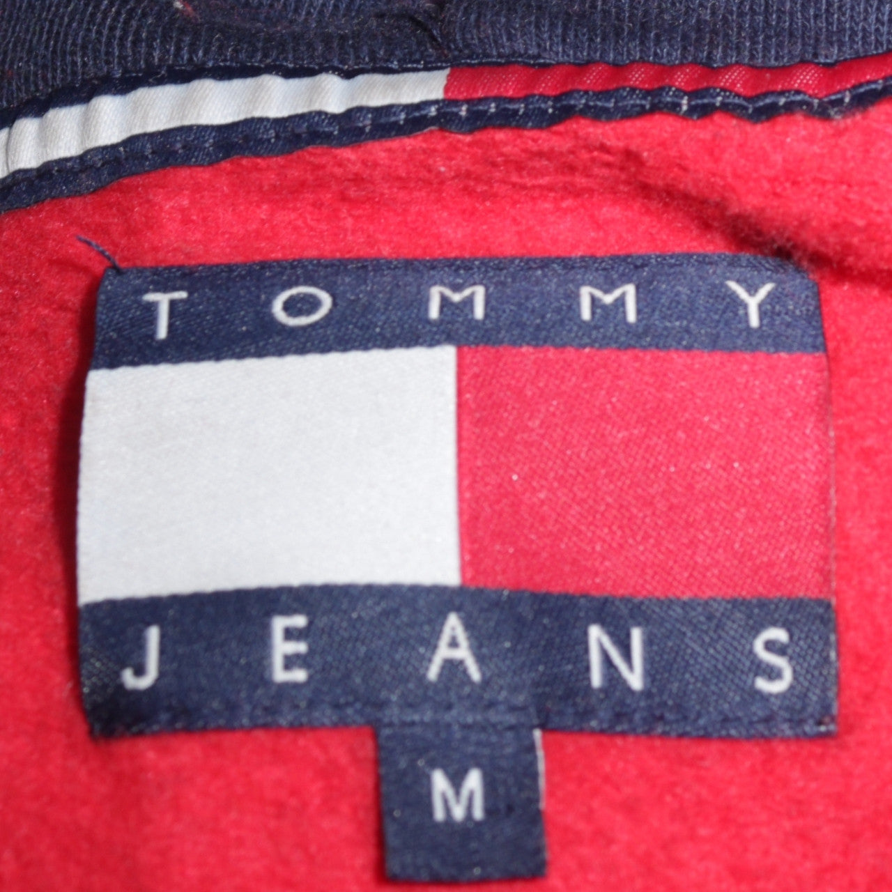 Tommy Jeans Womens Red Navy Hoodie M Logo Print Pullover