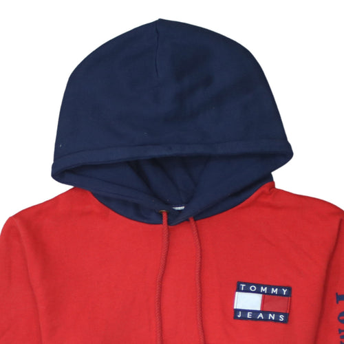 Tommy Jeans Womens Red Navy Hoodie M Logo Print Pullover