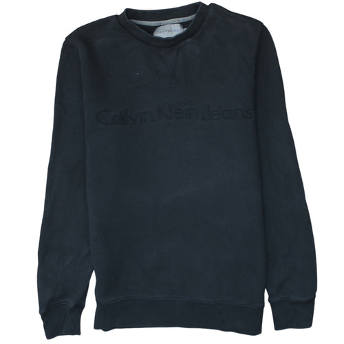 Calvin Klein Jeans Men Black Large Crew Neck Cotton Sweatshirt