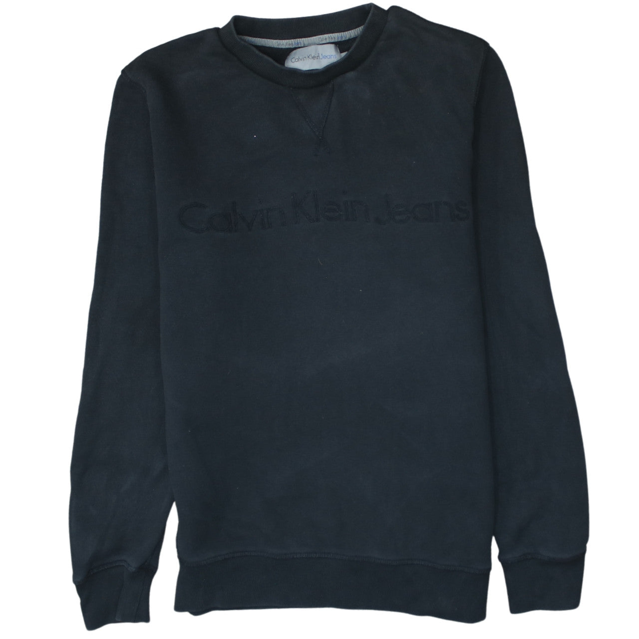Calvin Klein Jeans Men Black Large Crew Neck Cotton Sweatshirt