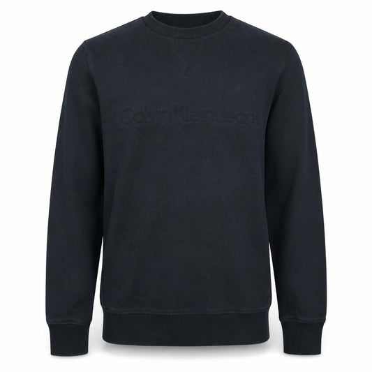 Front view of Calvin Klein Jeans Men Black Large Crew Neck Cotton Sweatshirt