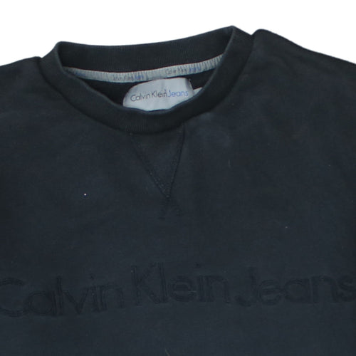 Calvin Klein Jeans Men Black Large Crew Neck Cotton Sweatshirt