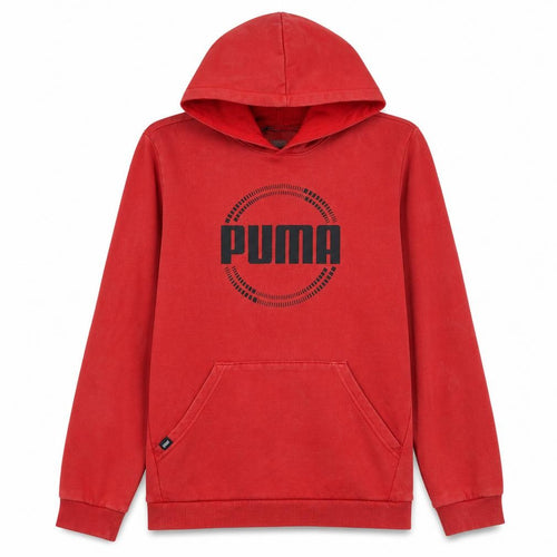 Puma Boys Red Pullover Hoodie 15-16 Years Fleece Graphic Print Sweatshirt