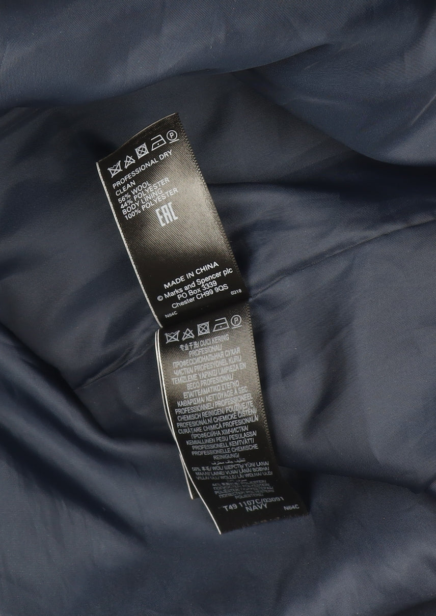Marks and Spencer Women's Blue Classic Wool Blend Mid-Length Coat Size 14