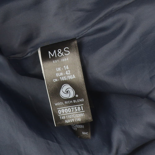 Marks and Spencer Women's Blue Classic Wool Blend Mid-Length Coat Size 14