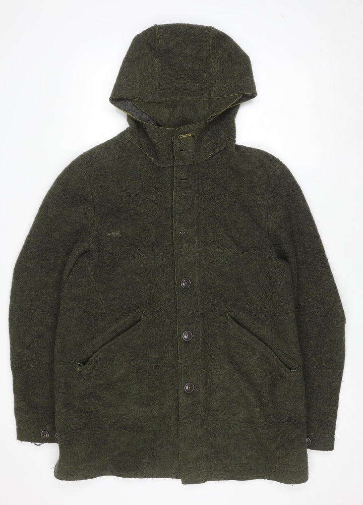 Ganesh Men's Green Wool Blend Hooded Button Coat 2XL