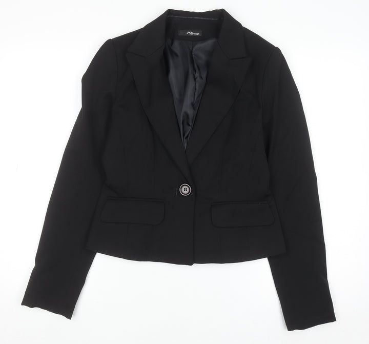 Jane Norman Women Black Blazer Size 12 Slim Fit Business Jacket