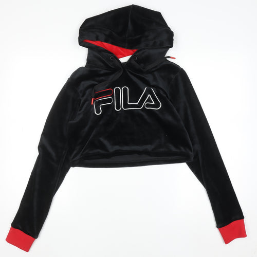 FILA Womens Black Velour Cropped Hoodie UK M