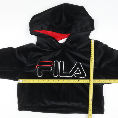 FILA Womens Black Velour Cropped Hoodie UK M