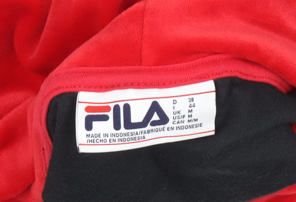 FILA Womens Black Velour Cropped Hoodie UK M