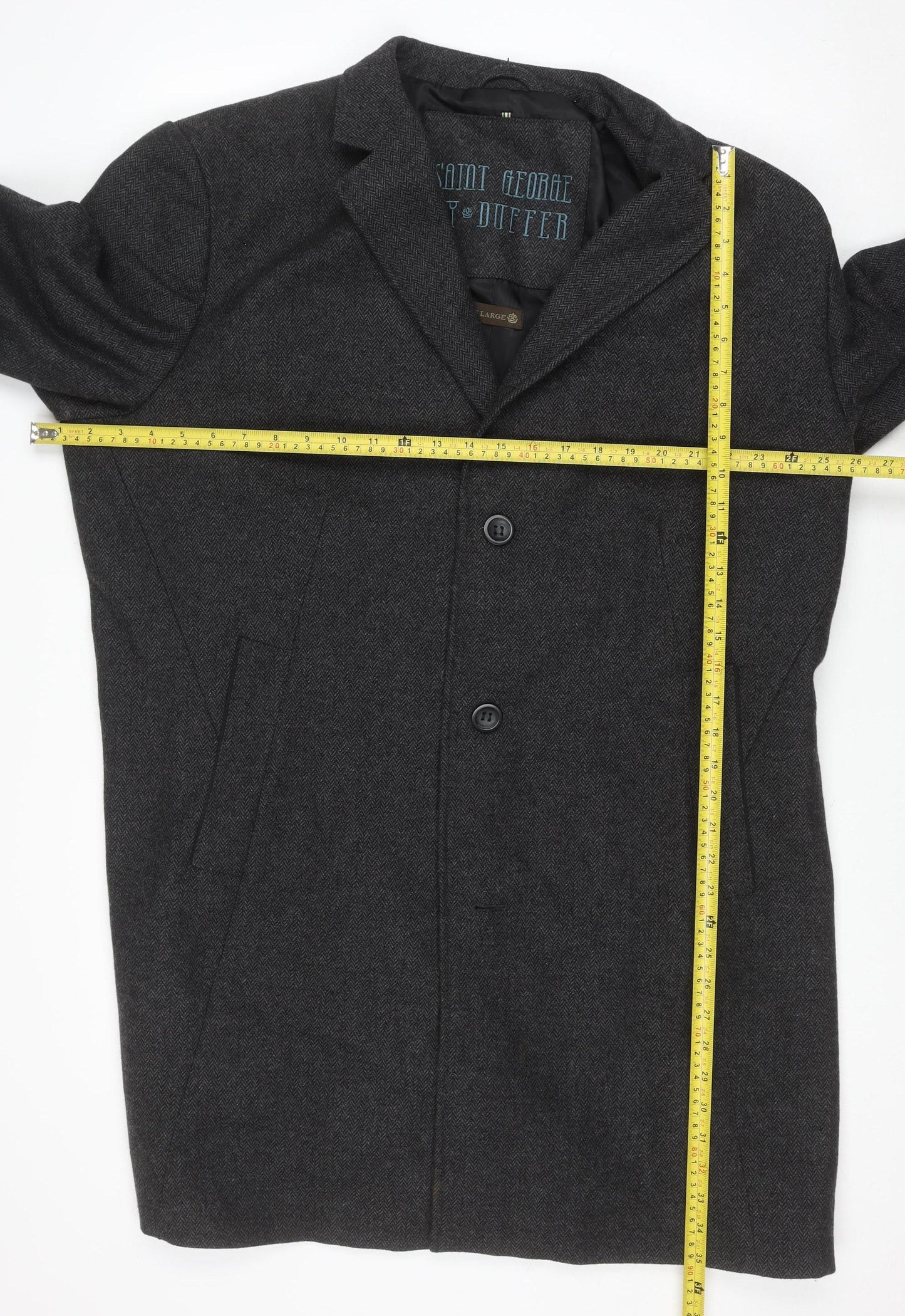Saint George by Duffer Men's Charcoal Wool Overcoat XXL Classic Style
