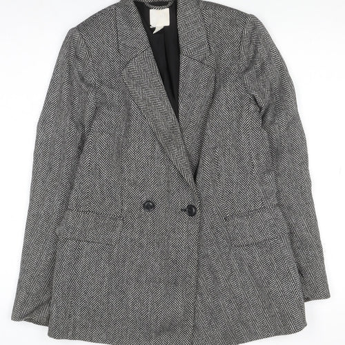 H&M Women’s Grey Herringbone Blazer Jacket Size 6 Classic Style