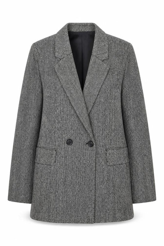 Front view of H&M Women’s Grey Herringbone Blazer Jacket, size UK 6, Classic Style