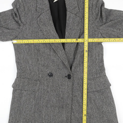 H&M Women’s Grey Herringbone Blazer Jacket Size 6 Classic Style