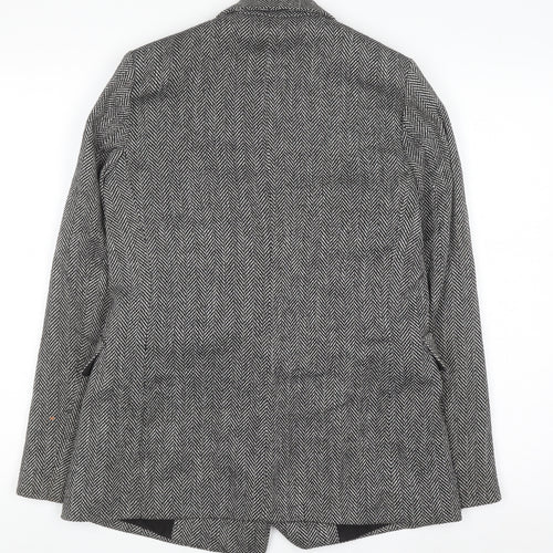 H&M Women’s Grey Herringbone Blazer Jacket Size 6 Classic Style