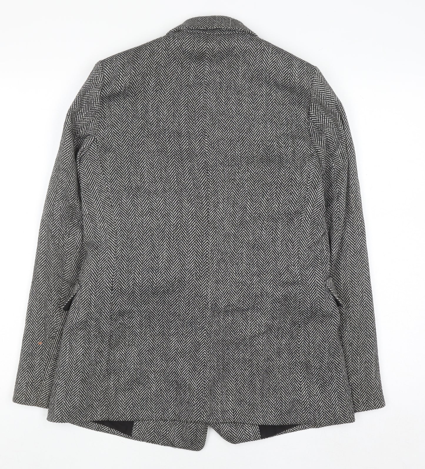 H&M Women’s Grey Herringbone Blazer Jacket Size 6 Classic Style