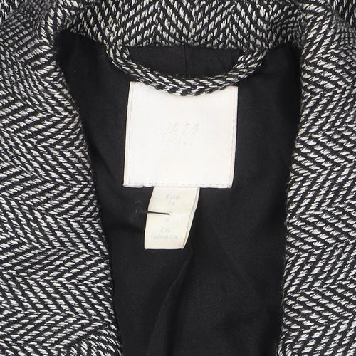 H&M Women’s Grey Herringbone Blazer Jacket Size 6 Classic Style