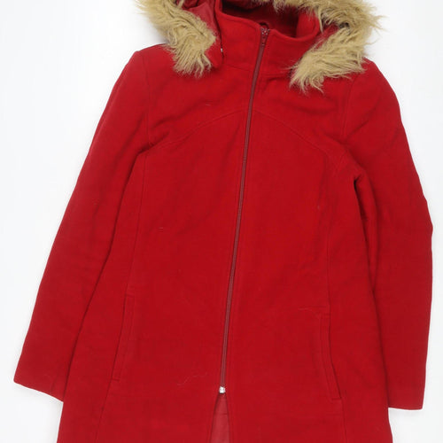 Dorothy Perkins Women's Red Faux Fur Hooded Parka Coat Size 14