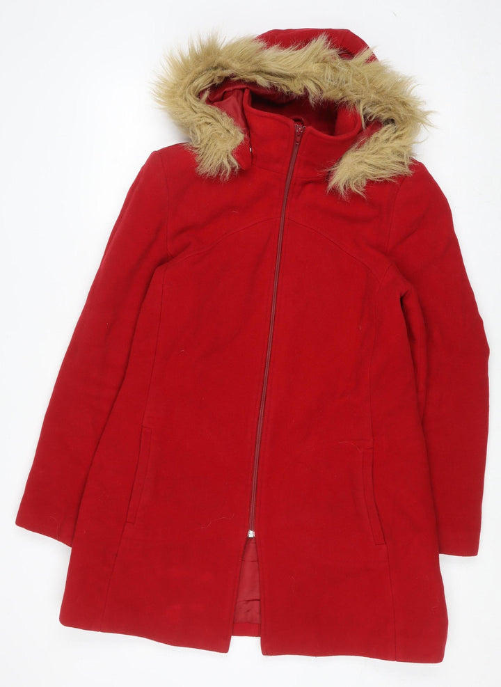 Dorothy Perkins Women's Red Faux Fur Hooded Parka Coat Size 14